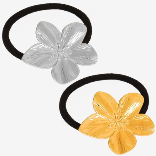 Ponytail Holder, 304 Stainless Steel, with Rubber Band, Flower, Vacuum Ion Plating, for woman, more colors for choice, 42x38mm, Sold By PC