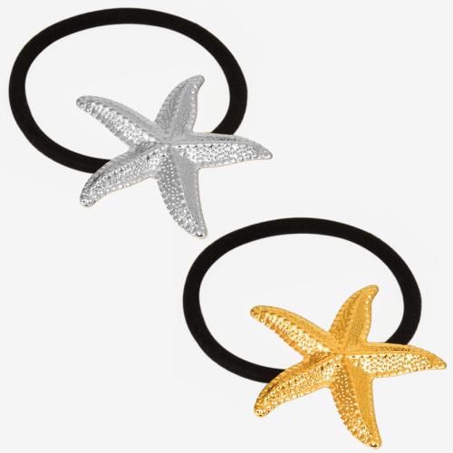 Ponytail Holder, 304 Stainless Steel, with Rubber Band, Starfish, Vacuum Ion Plating, for woman, more colors for choice, 44x44mm, Sold By PC