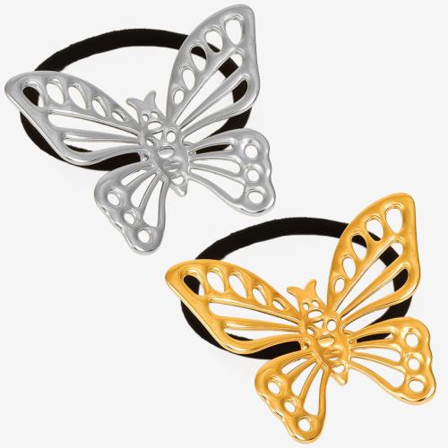 Ponytail Holder, 304 Stainless Steel, with Rubber Band, Butterfly, Vacuum Ion Plating, for woman, more colors for choice, 58x47mm, Sold By PC