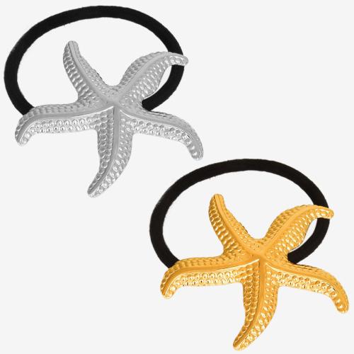 Ponytail Holder, 304 Stainless Steel, with Rubber Band, Starfish, Vacuum Ion Plating, for woman, more colors for choice, 59x57mm, Sold By PC