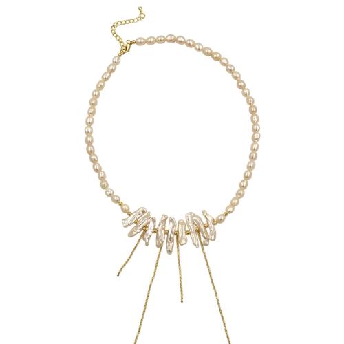 Collar en Cadena de Metal con Perlas de Freshwater, Perlas cultivadas de agua dulce, con metal, con 2 Inch extender cadena, chapado en color dorado, Joyería & para mujer, Blanco, longitud:aproximado 16 Inch, Vendido por UD