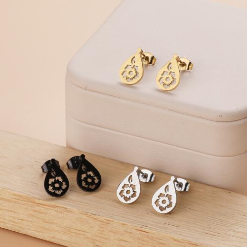 Stainless Steel Stud Earrings, 304 Stainless Steel, Flower, plated, for woman, more colors for choice, 12Pairs/Bag, Sold By Bag