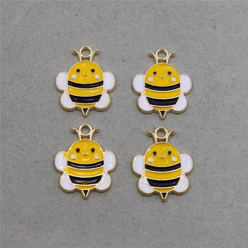 Tibetan Style Enamel Pendants, Bee, gold color plated, DIY, nickel, lead & cadmium free, 22x19x2mm, 100PCs/Bag, Sold By Bag