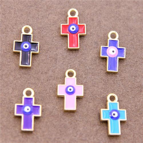 Evil Eye Pendants, Tibetan Style, Cross, plated, DIY & evil eye pattern & enamel, more colors for choice, nickel, lead & cadmium free, 15.40x9.30x2.90mm, 100PCs/Bag, Sold By Bag