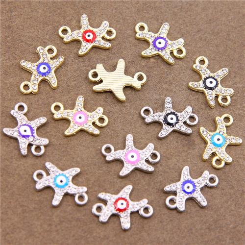 Evil Eye Connector, Tibetan Style, Starfish, plated, DIY & evil eye pattern & enamel & with rhinestone & 1/1 loop, more colors for choice, nickel, lead & cadmium free, 11.80x18x2.30mm, 100PCs/Bag, Sold By Bag