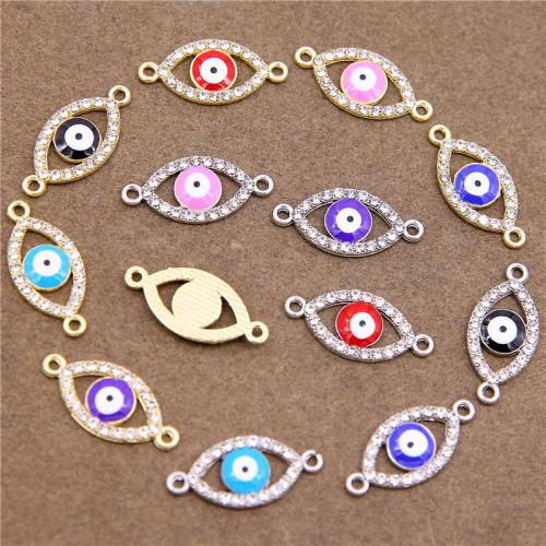 Connecteur Evil Eye, alliage de zinc, Placage, DIY & motif de mauvais œil & émail & avec strass & boucle de 1/1, plus de couleurs à choisir, protéger l'environnement, sans nickel, plomb et cadmium, 10x22x2mm, 100PC/sac, Vendu par sac