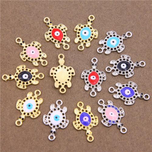 Animal Tibetan Style Connector, Turtle, plated, DIY & evil eye pattern & enamel & 1/1 loop, more colors for choice, nickel, lead & cadmium free, 26.50x16.30x2.40mm, 100PCs/Bag, Sold By Bag