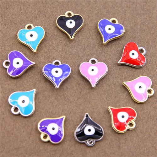 Evil Eye Pendants, Tibetan Style, Heart, plated, DIY & evil eye pattern & enamel, more colors for choice, nickel, lead & cadmium free, 14x12.40x3mm, 100PCs/Bag, Sold By Bag