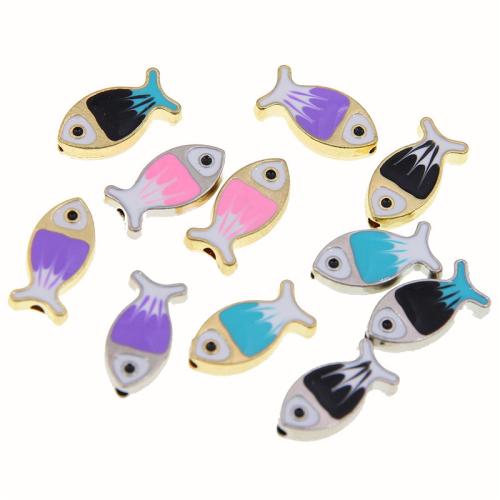 Tibetan Style Animal Beads, Fish, plated, DIY & enamel, more colors for choice, nickel, lead & cadmium free, 15x8x4mm, 100PCs/Bag, Sold By Bag