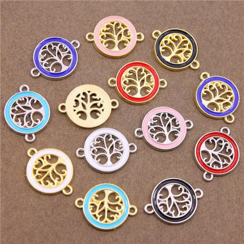 Tibetan Style Connector, Round, plated, DIY & enamel & 1/1 loop, more colors for choice, nickel, lead & cadmium free, 24.80x19x2mm, 100PCs/Bag, Sold By Bag