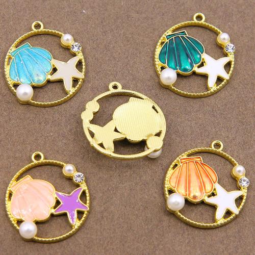 Tibetan Style Enamel Pendants, with Plastic Pearl, Round, gold color plated, DIY & with rhinestone, more colors for choice, nickel, lead & cadmium free, 27x16x3mm, Sold By Bag