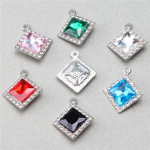 Zink Legierung Strass Anhänger, Zinklegierung, Rhombus, silberfarben plattiert, DIY & mit Strass, keine, frei von Nickel, Blei & Kadmium, 23.60x20x6mm, 100PCs/Tasche, verkauft von Tasche