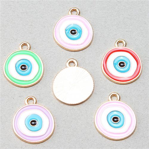 Pendentifs mauvais oeil, alliage de zinc, Rond, Placage de couleur d'or, DIY & motif de mauvais œil & émail, plus de couleurs à choisir, protéger l'environnement, sans nickel, plomb et cadmium, 22x19x1.40mm, 100PC/sac, Vendu par sac