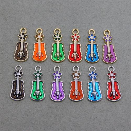 Tibetan Style Enamel Pendants, Guitar, plated, DIY, more colors for choice, 26x10x2mm, 100PCs/Bag, Sold By Bag