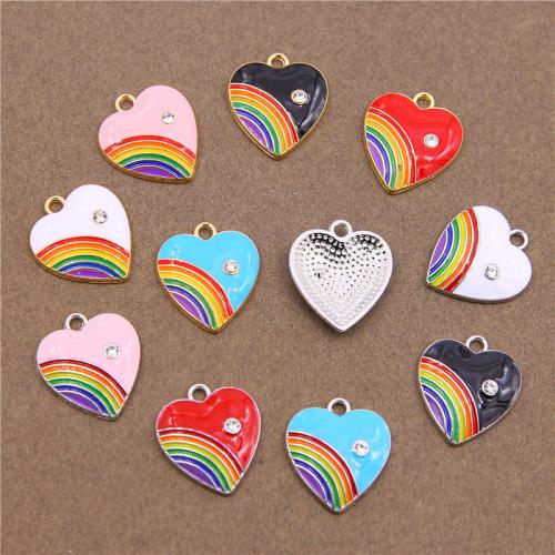 Tibetan Style Enamel Pendants, Heart, plated, DIY & with rhinestone, more colors for choice, 20x18x3.50mm, 100PCs/Bag, Sold By Bag