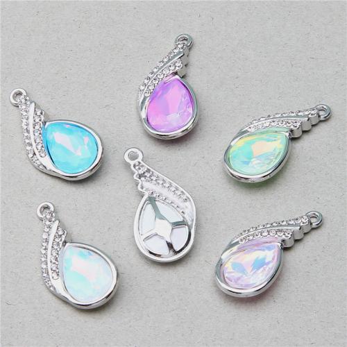 Zinc alliage strass Pendants, alliage de zinc, larme, Placage de couleur argentée, DIY & avec strass, plus de couleurs à choisir, protéger l'environnement, sans nickel, plomb et cadmium, 29x13x5mm, 100PC/sac, Vendu par sac