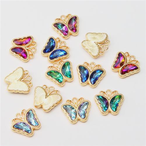 Tibetan Style Rhinestone Pendants, Butterfly, gold color plated, DIY & with rhinestone, more colors for choice, nickel, lead & cadmium free, 14.90x16.30x3.60mm, 100PCs/Bag, Sold By Bag