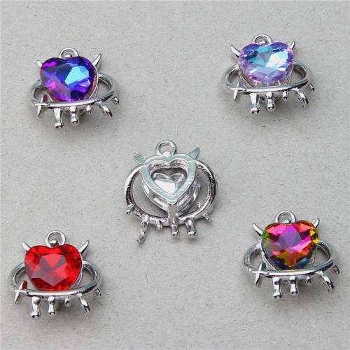 Tibetan Style Rhinestone Pendants, Heart, silver color plated, DIY & with rhinestone, more colors for choice, nickel, lead & cadmium free, 19x16.80x6.70mm, 100PCs/Bag, Sold By Bag