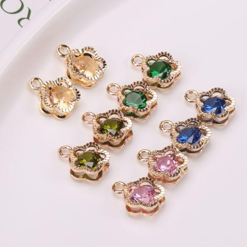 Crystal Pendants, Brass, with Crystal, Flower, gold color plated, DIY & micro pave cubic zirconia, more colors for choice, nickel, lead & cadmium free, 10x13mm, Sold By PC