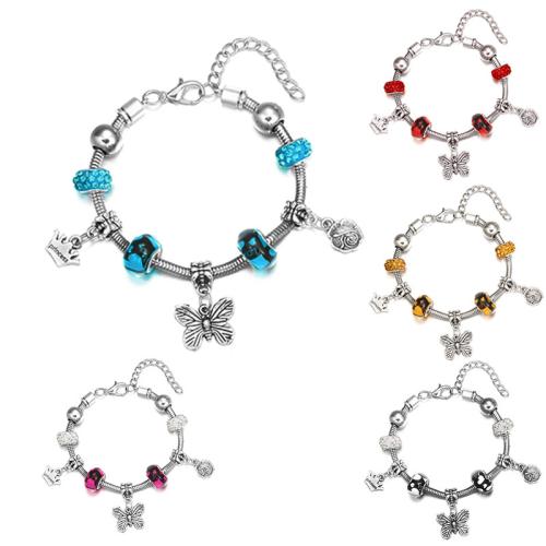 Pulsera de perlas de vidrio, con aleación de zinc, con 5cm extender cadena, Joyería & para mujer & con diamantes de imitación, más colores para la opción, longitud:aproximado 18 cm, Vendido por UD