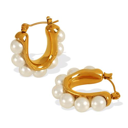 Stainless Steel Lever Back Earring, 304 Stainless Steel, with Plastic Pearl, plated, fashion jewelry & for woman, more colors for choice, Sold By Pair