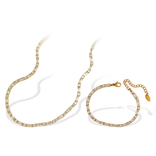 Ensembles de bijoux en zircon cubique en acier inoxydable, Acier inoxydable 304, avec zircon cubique, Placage, bijoux de mode & styles différents pour le choix & pour femme, doré, Vendu par PC