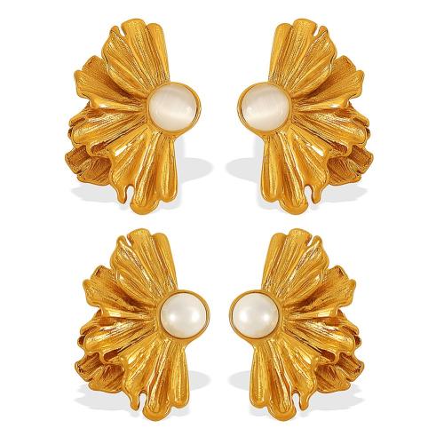 Boucle d'oreille de gaujon en acier inoxydable, Acier inoxydable 304, avec Opale, fleur, Placage, bijoux de mode & différents matériaux pour le choix & pour femme, doré, Vendu par paire