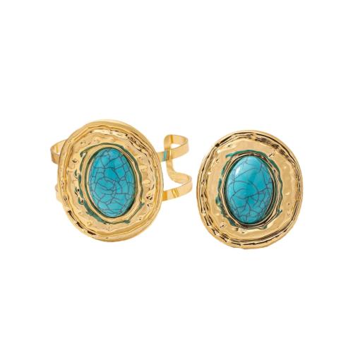 Tibetan Style Jewelry Sets, cuff bangle & finger ring, with Turquoise, plated, for woman, gold, Sold By Set