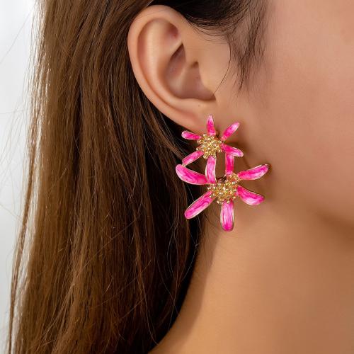 Boucle d'oreille dormeuse en alliage de zinc, Pétales, Placage, pour femme & émail, plus de couleurs à choisir, Vendu par paire