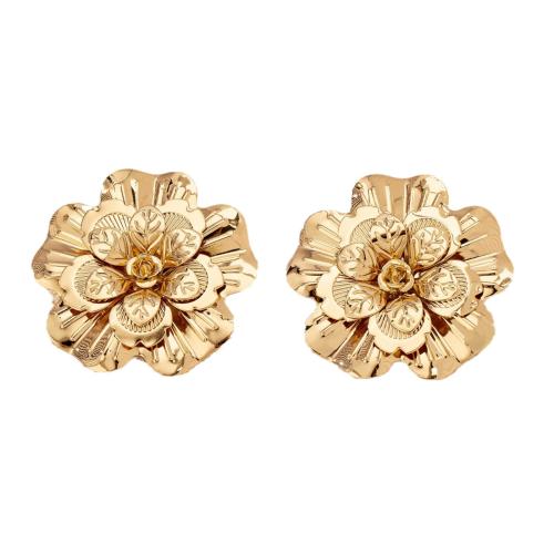 Tibetan Style Stud Earring, petals, plated, for woman, gold, Sold By Pair