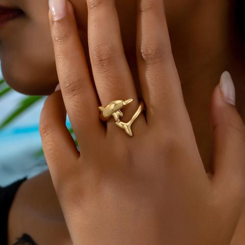 Tibetan Style Finger Ring, Dolphin, plated, for woman, gold, Sold By PC