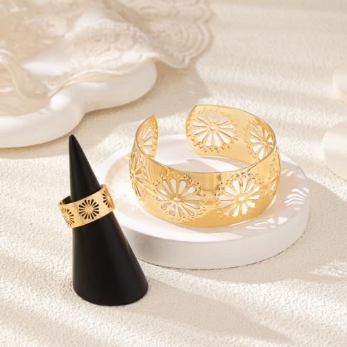 Tibetan Style Jewelry Sets, cuff bangle & finger ring, plated, for woman, gold, Sold By Set