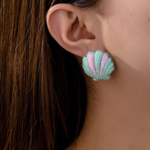 Acrylic Jewelry Earring, Shell, for woman, green, Sold By Pair