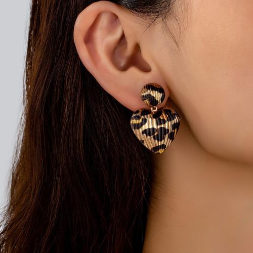 Boucle d'oreille dormeuse en alliage de zinc, coeur, Placage, pour femme, Or, Vendu par paire