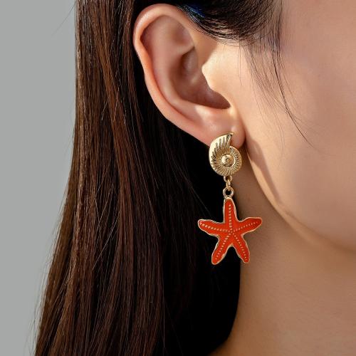 Tibetan Style Stud Earring, Starfish, plated, for woman & enamel, gold, Sold By Pair