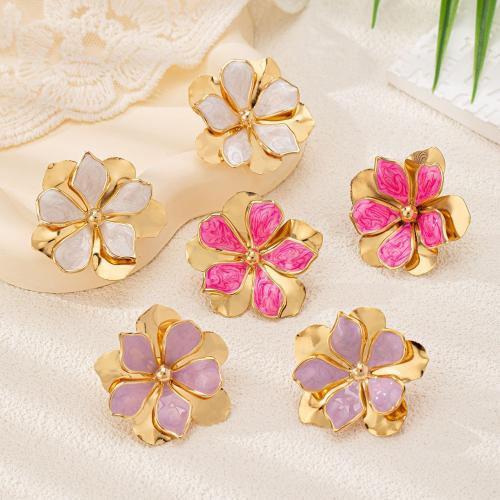 Tibetan Style Stud Earring, petals, plated, for woman & enamel, more colors for choice, Sold By Pair