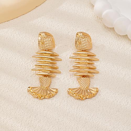 Tibetan Style Stud Earring, Fish Bone, plated, for woman, gold, Sold By Pair