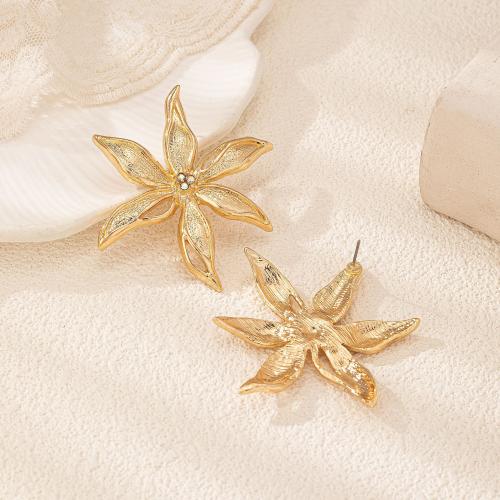 Tibetan Style Stud Earring, petals, plated, micro pave cubic zirconia & for woman, gold, Sold By Pair