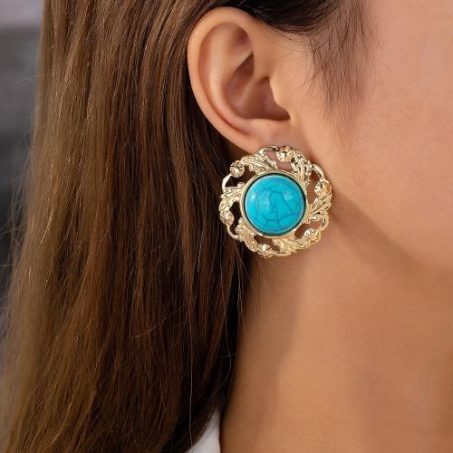 Tibetan Style Stud Earring, with Turquoise, plated, for woman, gold, Sold By Pair