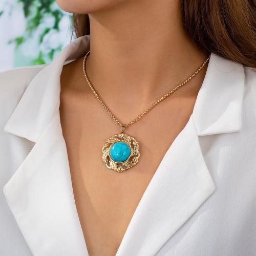 Collier de bijoux en alliage de zinc, avec turquoise synthétique, Placage, pour femme, Or, Vendu par PC