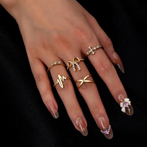 Tibetan Style Ring Set, plated, 5 pieces & micro pave cubic zirconia & for woman, gold, US Ring Size:7, Sold By Set