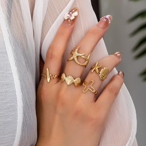 Tibetan Style Ring Set, plated, 5 pieces & for woman, gold, Sold By Set