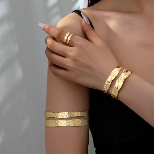 Tibetan Style Jewelry Sets, cuff bangle & finger ring, plated, for woman, gold, Sold By Set