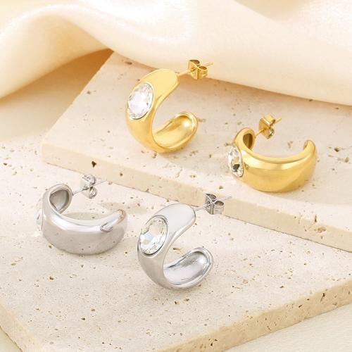 Stainless Steel Stud Earrings, 304 Stainless Steel, Vacuum Ion Plating, for woman & with rhinestone, more colors for choice, Sold By Pair