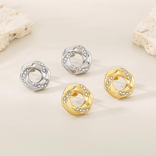 Stainless Steel Stud Earrings, 304 Stainless Steel, Vacuum Ion Plating, for woman & with rhinestone, more colors for choice, Sold By Pair