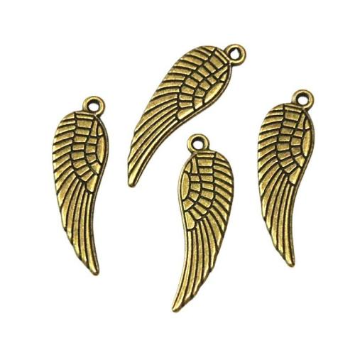 Wing Shaped Tibetan Style Pendants, antique brass color plated, DIY, 9x30mm, 100PCs/Bag, Sold By Bag