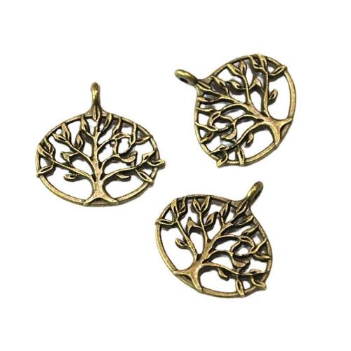 Pendentifs en alliage de zinc, arbre, la couleur plaquée laiton antique, DIY, 27x27mm, 50PC/sac, Vendu par sac