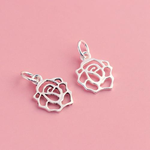 Pendentif en argent Sterling 925, Rose, DIY & creux, 9.90x12.40x0.80mm, Trou:Environ 3.3mm, Vendu par PC