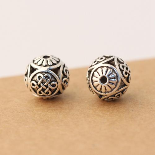 Spacer Beads Jewelry, 925 Sterling Silver, Round, vintage & DIY & hollow, 10mm, Hole:Approx 1.5mm, Sold By PC