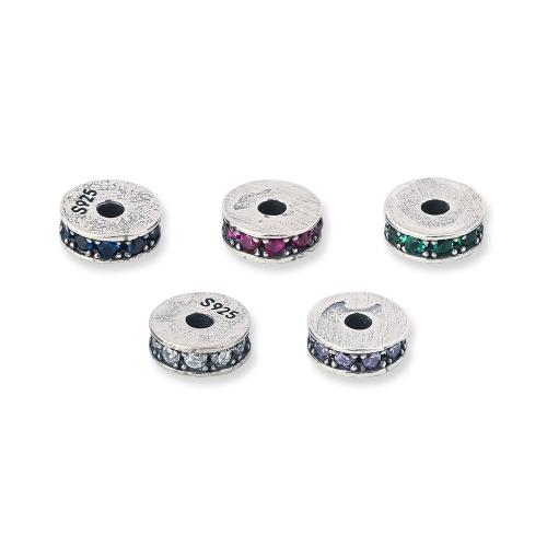 Junta de Estanqueidad, Plata de ley 925, Esférico, Bricolaje & micro arcilla de zirconia cúbica, más colores para la opción, 5.50x2mm, agujero:aproximado 1.3mm, Vendido por UD